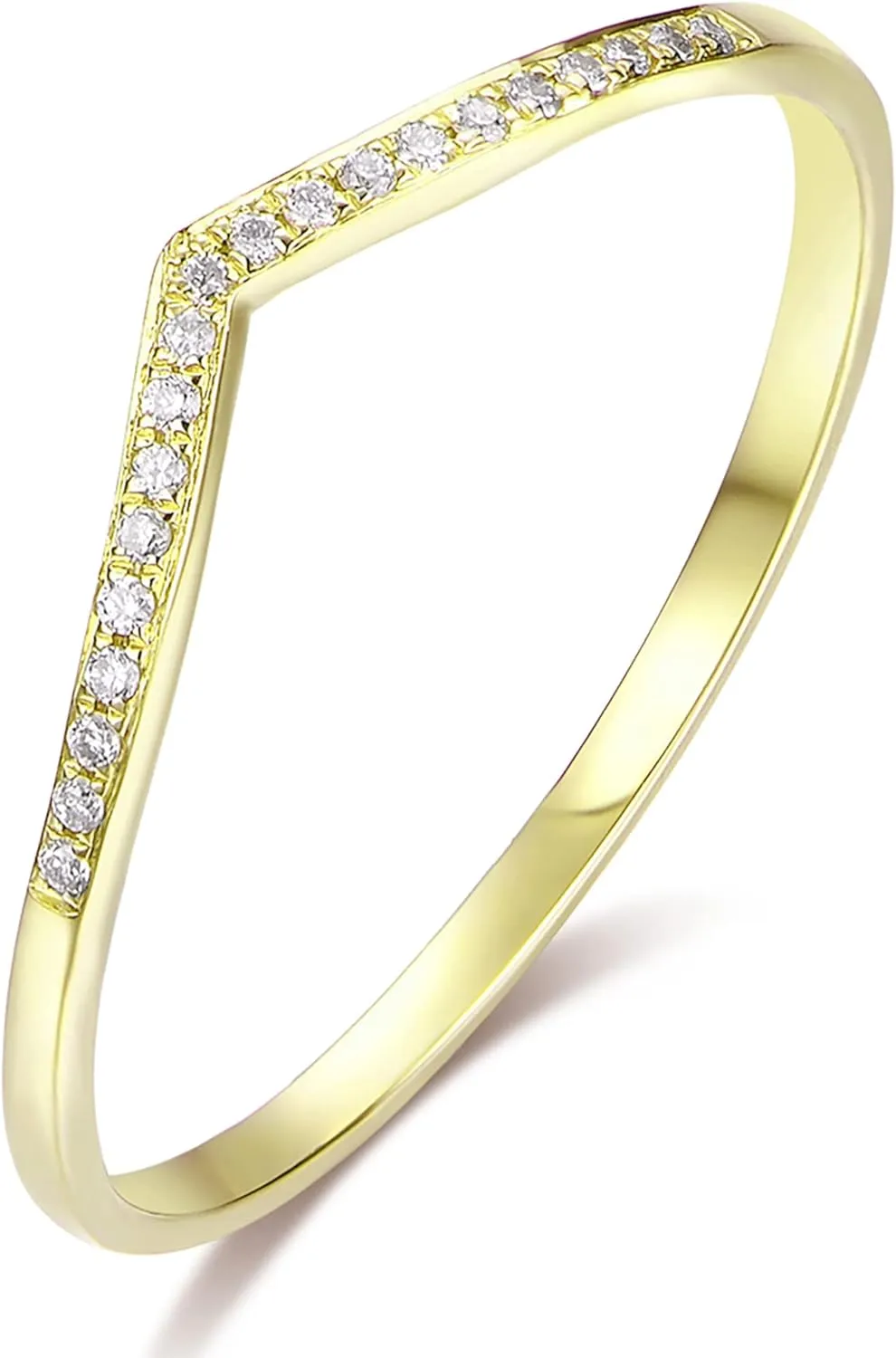 14K Gold Moissanite Rings for Women Moissanite Wedding Band 2mm V Shape Chevron Curved Moissanite Ring