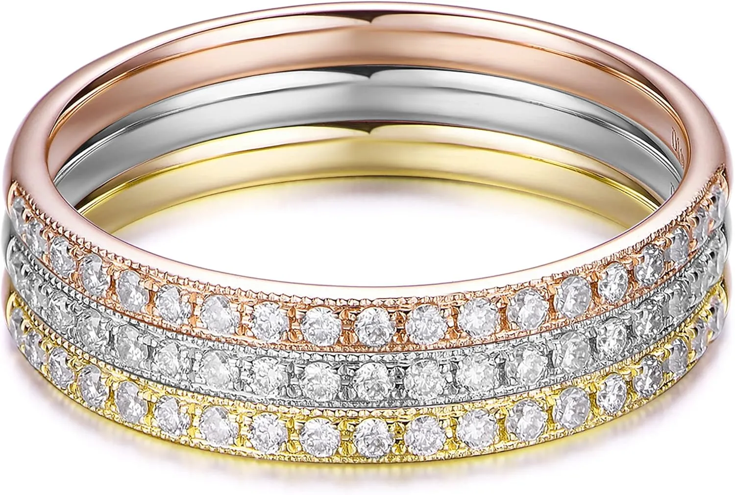 14K Gold Moissanite Wedding Band 2mm Milgrain Eternity Moissanite Wedding Rings for Women