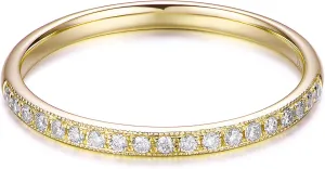 14K Gold Moissanite Wedding Band 2mm Milgrain Eternity Moissanite Wedding Rings for Women