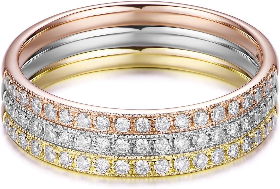 14K Gold Moissanite Wedding Band 2mm Milgrain Eternity Moissanite Wedding Rings for Women