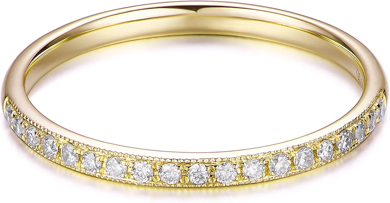 14K Gold Moissanite Wedding Band 2mm Milgrain Eternity Moissanite Wedding Rings for Women