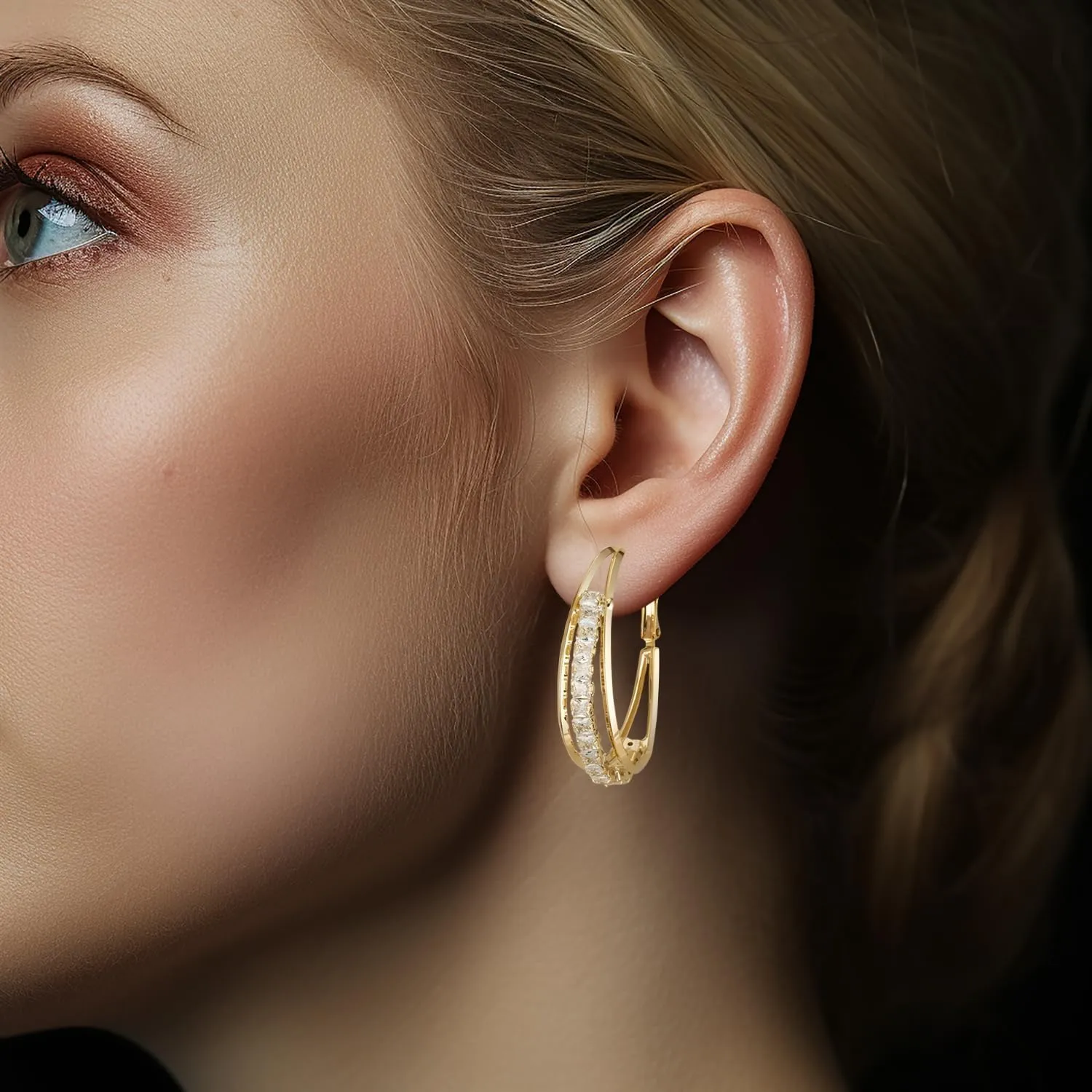 14k Gold Plated Hoop Earrings for Women - Chunky, Trendy, Lightweight, Hypoallergenic Statement Gold Hoop Earrings with 925 Sterling Silver Post - Tarnish Free Gold Jewelry
