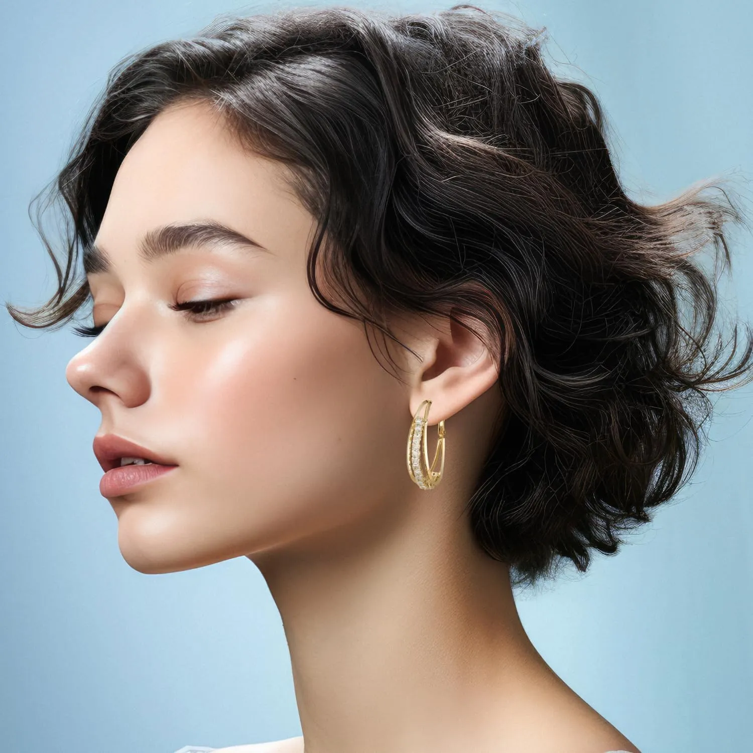 14k Gold Plated Hoop Earrings for Women - Chunky, Trendy, Lightweight, Hypoallergenic Statement Gold Hoop Earrings with 925 Sterling Silver Post - Tarnish Free Gold Jewelry