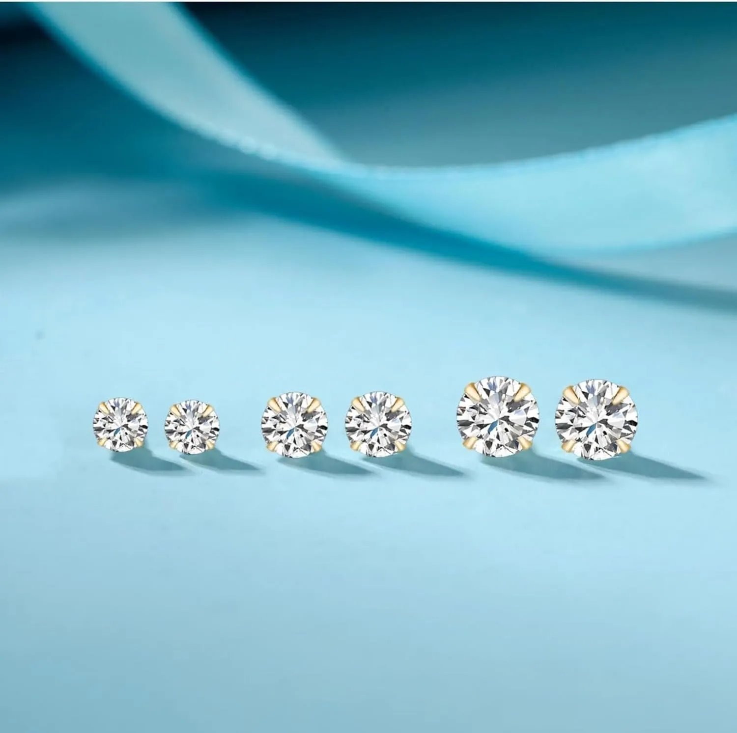 14K Gold-Plated S925 Sterling Silver Stud Earrings with Single CZ Stone - Mini Round Four-Prong Design, Versatile Everyday Jewelry for Women and Men