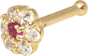 14k Yellow Gold Red CZ Simulated Diamond Flower Body Piercing Jewelry Nose Stud-Body-Piercing-Stud for Women
