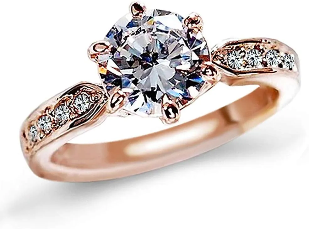 1.5 Carat CZ Diamond Cut Cubic Zirconia Engagement Rings for Women,Silver/18K Rose Gold Plated Dainty Promise Solitaire Wedding Ring Band