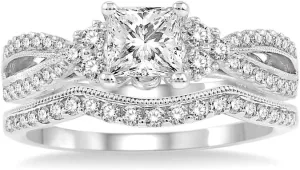 1.5 Carat Princess Cut Bridal Set Moissanite Engagement Rings for Women Platinum Plated Silver Princess moissanite rings