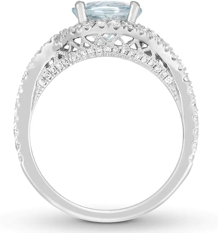 1.62 Carat (ctw) Aquamarine Moissanite Engagement Rings for women Platinum Plated Silver ring moissanite rings