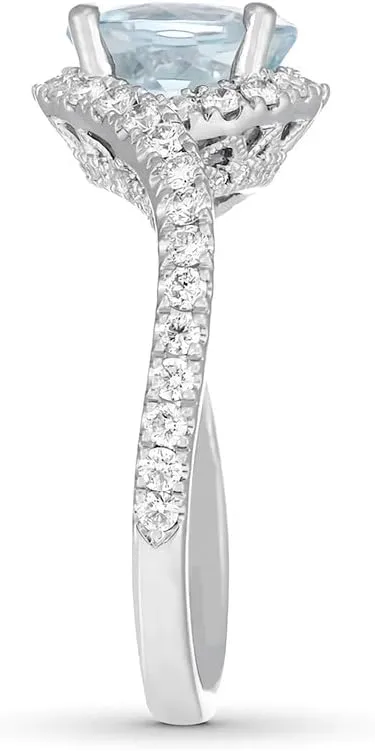 1.62 Carat (ctw) Aquamarine Moissanite Engagement Rings for women Platinum Plated Silver ring moissanite rings