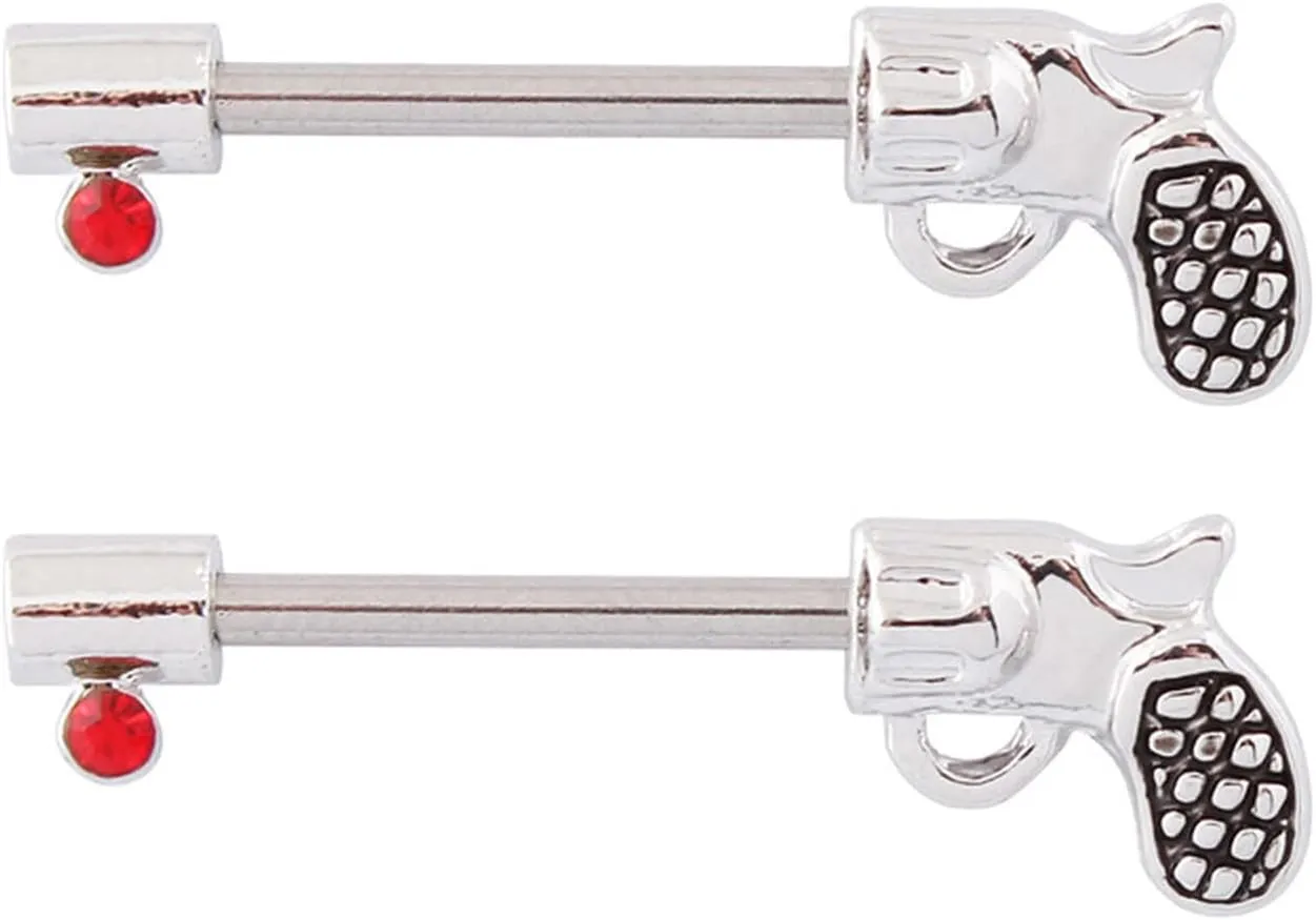 16G Stainless Steel Nipple Rings CZ Gun Straight Barbell Bars Tongue Ring 14mm(9/16Inch) Body Piercing Jewelry