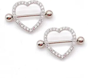 16G Stainless Steel Nipple Rings Glitter CZ Heart Straight Barbell Bars Tongue Ring 16mm(5/8Inch) Body Piercing Jewelry