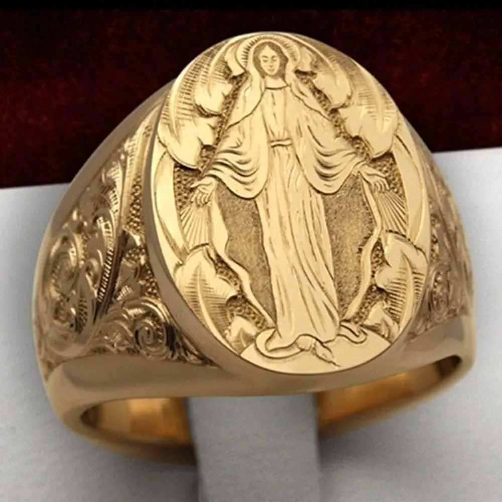 18k Gold Plated Rings Virgin Mary Hand Carved Rings Womens Round Cut Cubic Zirconia Womens Girls Religious Rings (11)