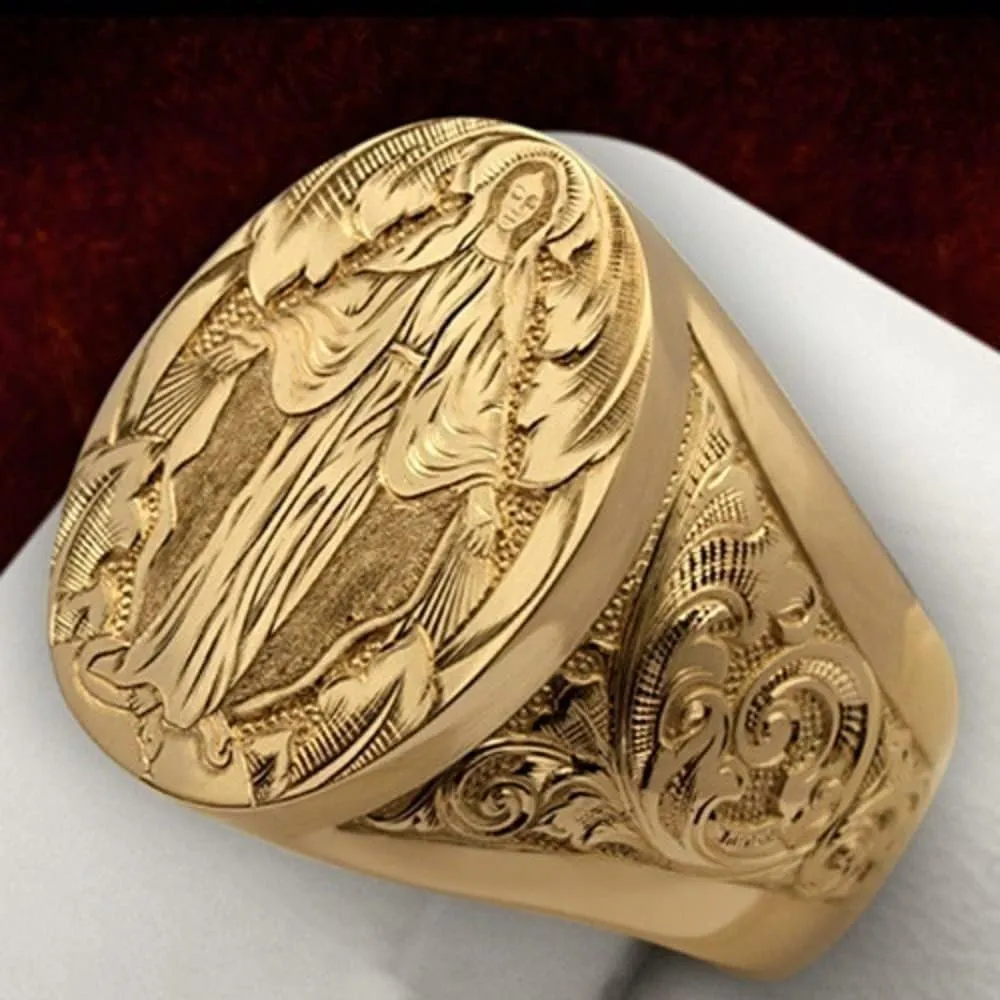 18k Gold Plated Rings Virgin Mary Hand Carved Rings Womens Round Cut Cubic Zirconia Womens Girls Religious Rings (11)