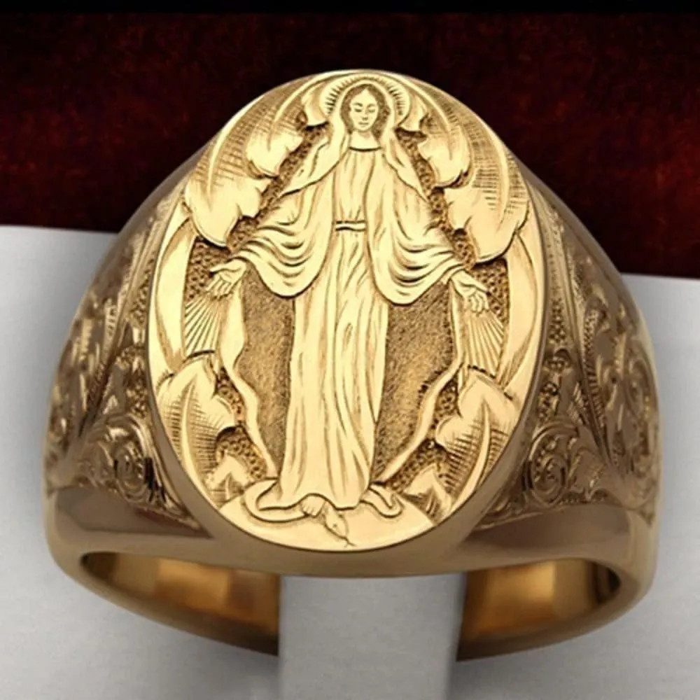 18k Gold Plated Rings Virgin Mary Hand Carved Rings Womens Round Cut Cubic Zirconia Womens Girls Religious Rings (11)