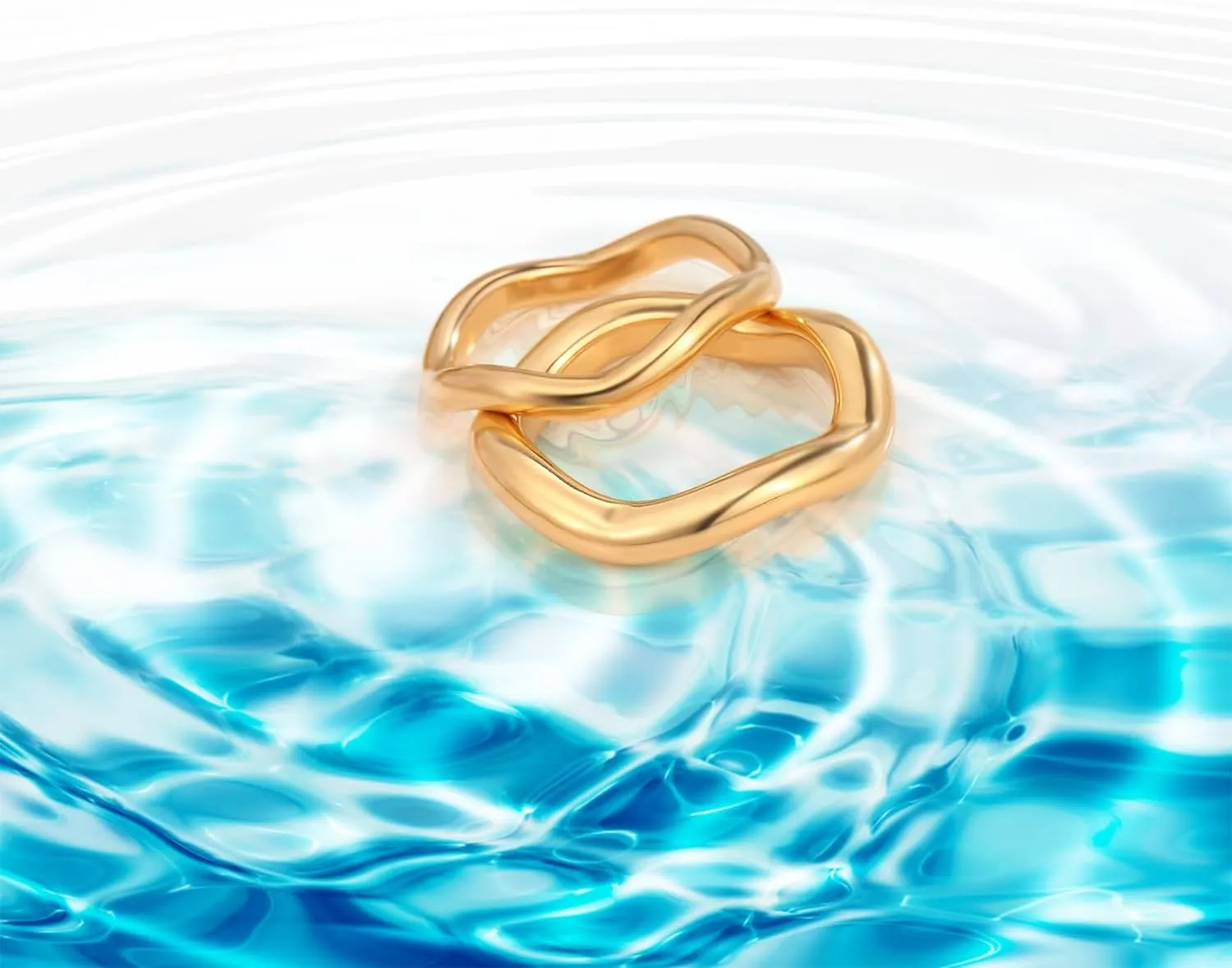 18K Gold Plated Stackable Rings Set for Women - Waterproof & Non Tarnish 2 Wave Latered Chunky Rings - Water Resistant Never Fades Everyday Thumb Rings for Women