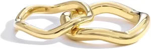 18K Gold Plated Stackable Rings Set for Women - Waterproof & Non Tarnish 2 Wave Latered Chunky Rings - Water Resistant Never Fades Everyday Thumb Rings for Women