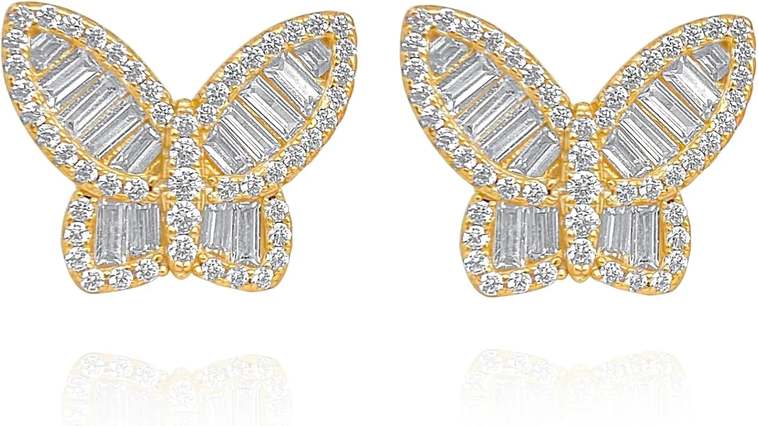 18K Gold plated Stud Earrings Cubic Zirconia Butterfly Earrings For Women