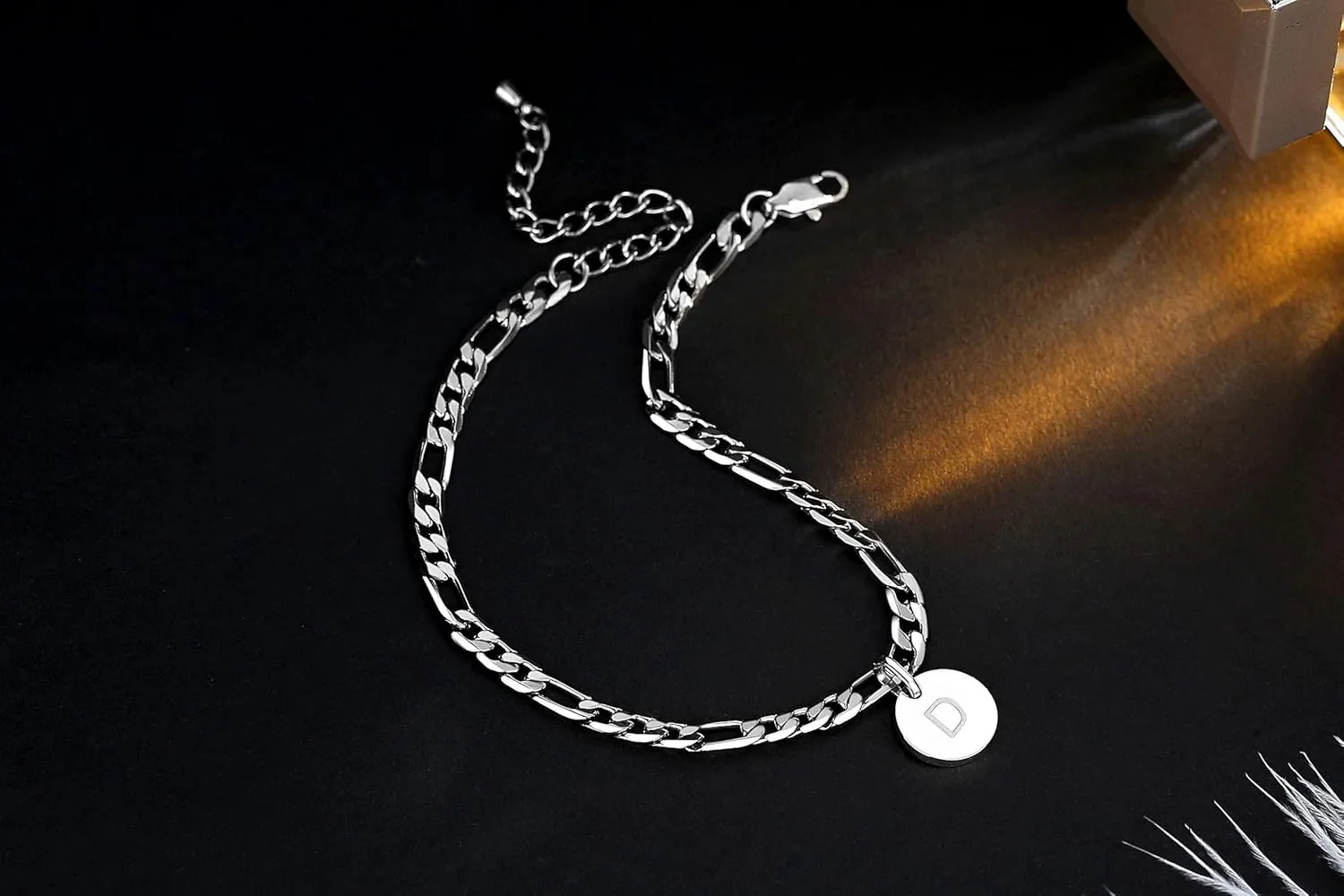 18k Gold Plated/Silver Tone Initial Anklets for Women, Surgical Stainless Steel Ankle Bracelets for Women Figaro Chain Anklet Beach Jewelry, Waterproof
