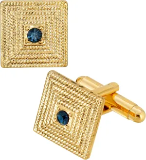 1928 Jewelry 14K Gold Dipped Montana Blue Euro Crystal Square Cufflinks