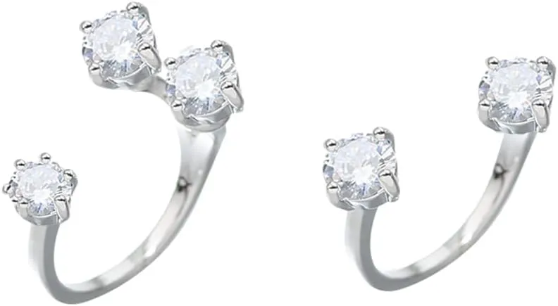 2 Pcs Simulated Brilliant Diamond Rings for Women Crystal CZ Rhinestone Open Statement Rings Engagement Promise Rings Finger Band Dainty Jewelry Gifts