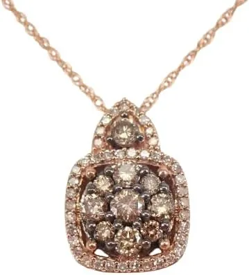2.00 Ct Round Shape Brown & White Diamond Cluster Women's Pendant With 18" Chain in 14K Rose Gold Plating 925 Silver