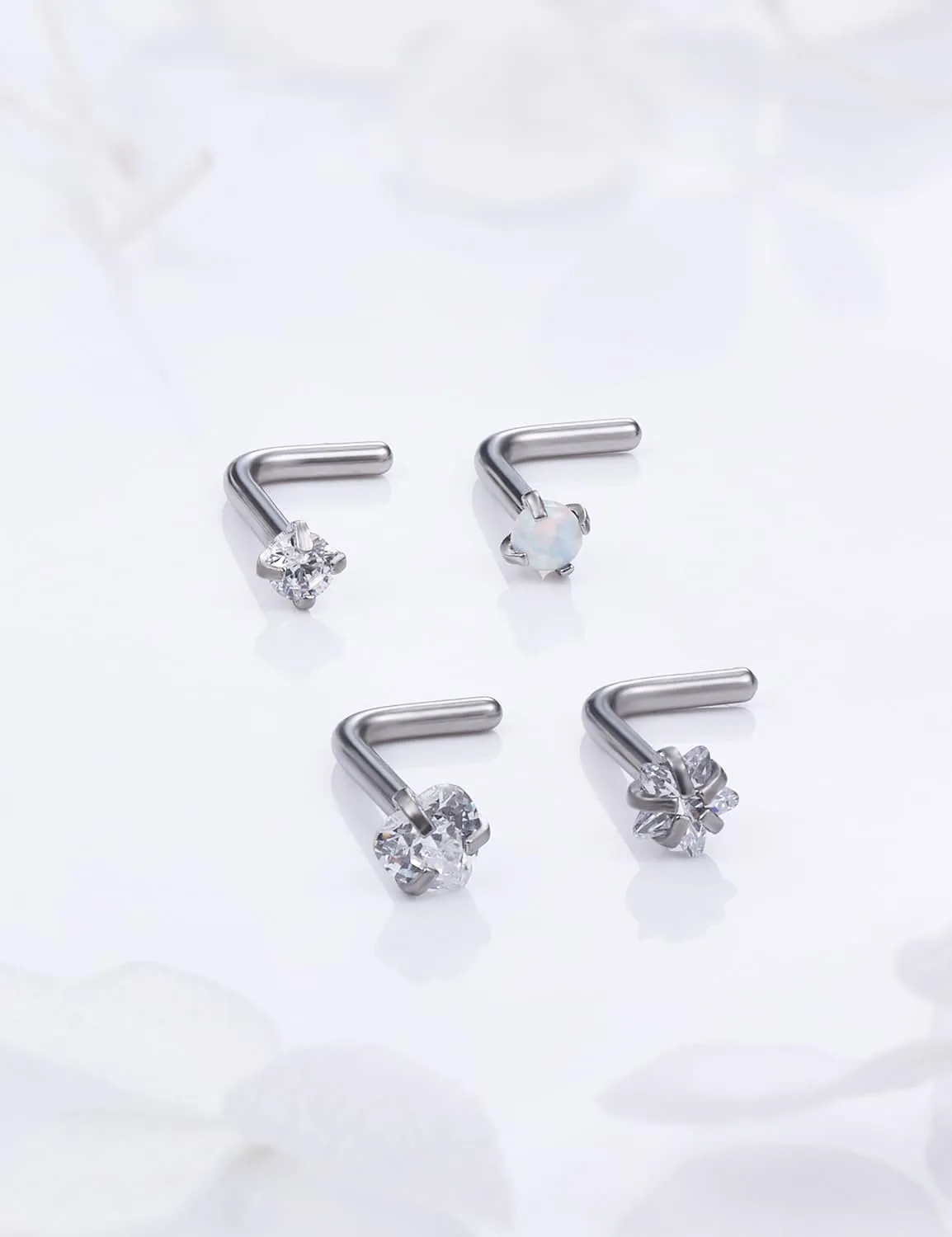 20/18g Nose Rings Studs Straight/L/Corkscrew Shape Bars Piercings Jewelry for Women Hypoallergenic Surgical Stainless Steel
