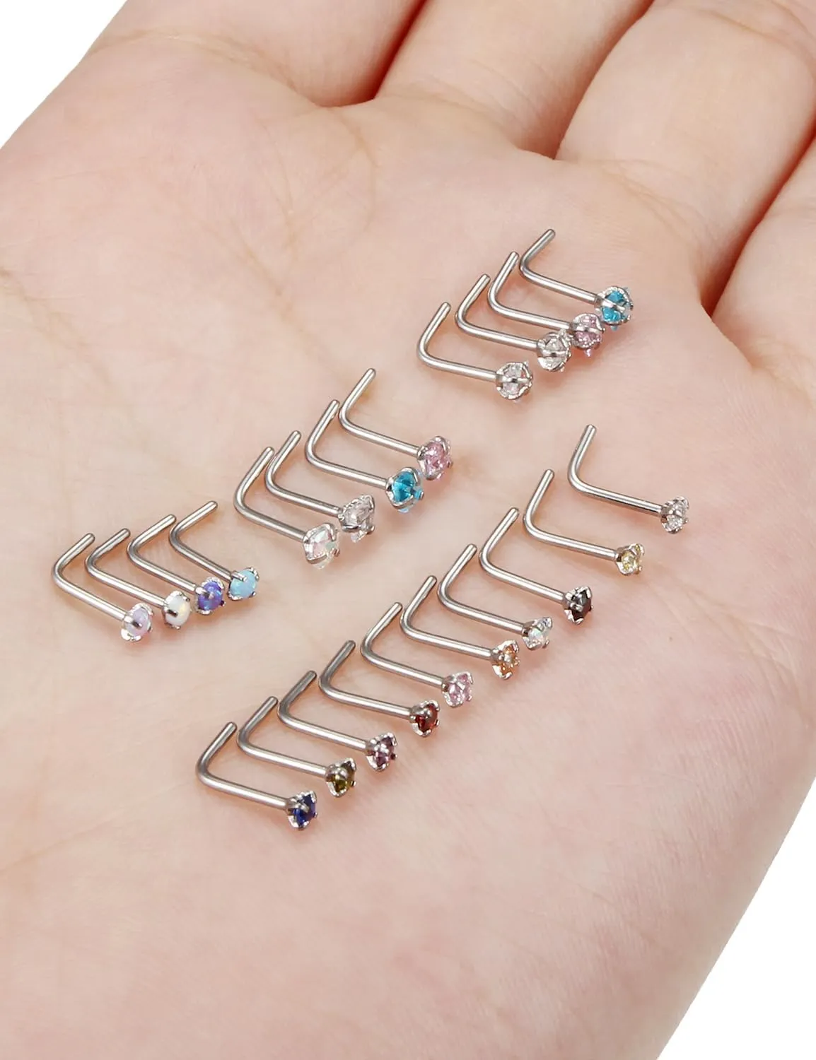 20/18g Nose Rings Studs Straight/L/Corkscrew Shape Bars Piercings Jewelry for Women Hypoallergenic Surgical Stainless Steel