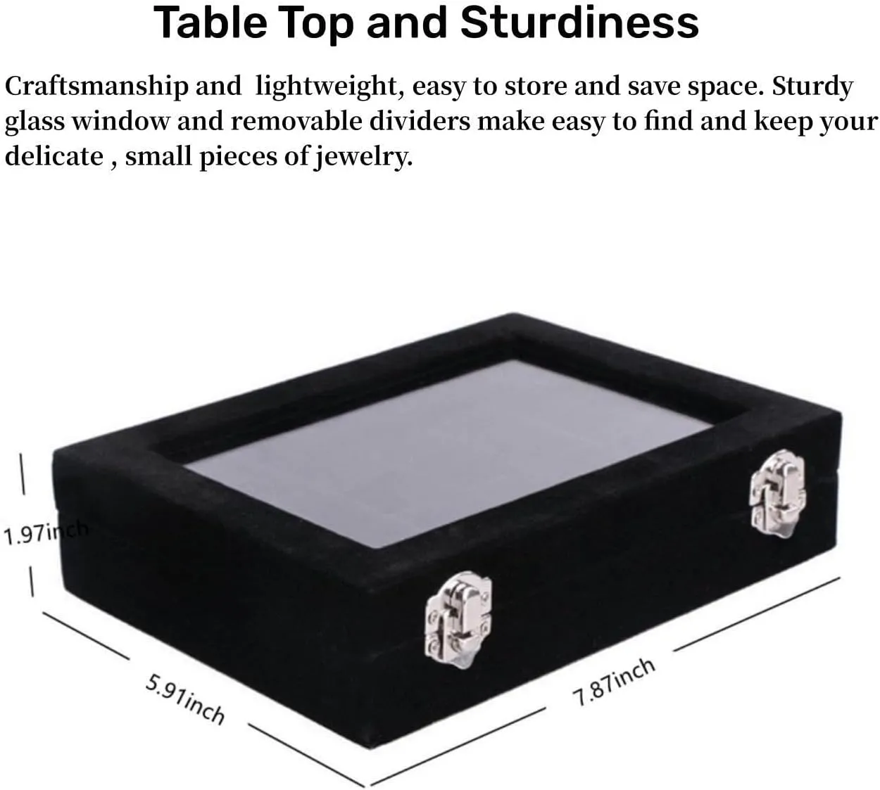 24 Grid Velvet Glass Jewelry Box Organizer Rings Earrings Tray Display Storage Case for Women Girls (Black)