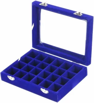 24 Grids Velvet Glass Ring Earrings Jewelry Box Earrings Organiser Storage Holder Display Case