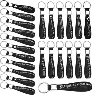 24 Pcs Inspirational Keychains Bulk Silicone Motivational Key Chains Appreciation Thank You Gifts for Teacher Staff