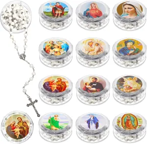 24 Pcs Rose Scented Catholic Rosaries Necklaces Wooden Beads Rosary Necklace Religious Rosary Jesus Cross Catholic Gifts Holy Rosaries in Bulk with Gift Boxes for Prayer Men Women
