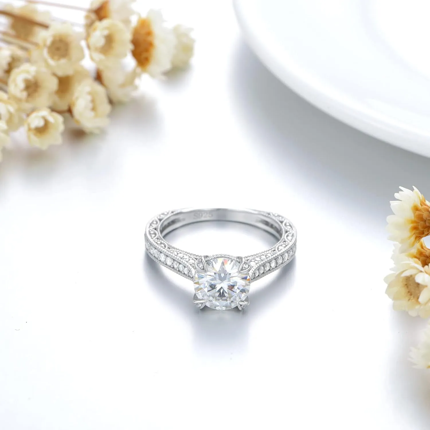 2.75 Carat 3 Stone Princess Cut Bridal Set Moissanite Engagement Rings for Women Platinum Plated Silver Princess Moissanite Rings