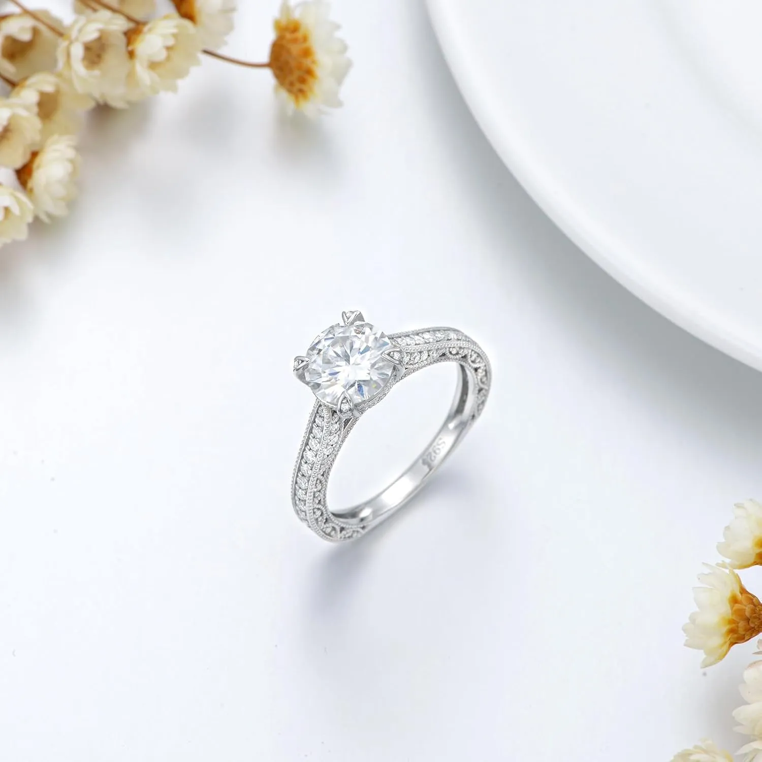 2.75 Carat 3 Stone Princess Cut Bridal Set Moissanite Engagement Rings for Women Platinum Plated Silver Princess Moissanite Rings