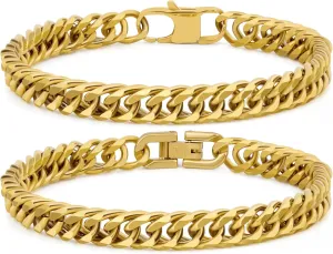 2PCS Cuban Link Bracelet, Silver Gold Black Sturdy 316L Stainless Steel Cuban Link Chain for Men Jewelry Set with Gift Message Card 8mm, 7/8/9 Inches