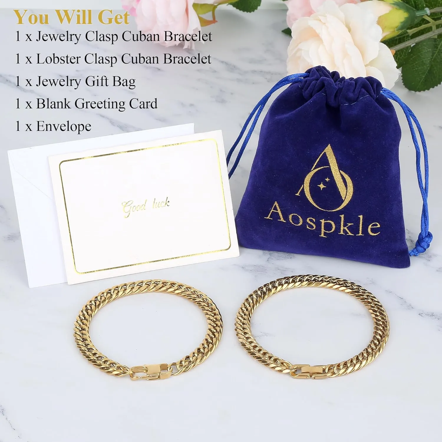 2PCS Cuban Link Bracelet, Silver Gold Black Sturdy 316L Stainless Steel Cuban Link Chain for Men Jewelry Set with Gift Message Card 8mm, 7/8/9 Inches