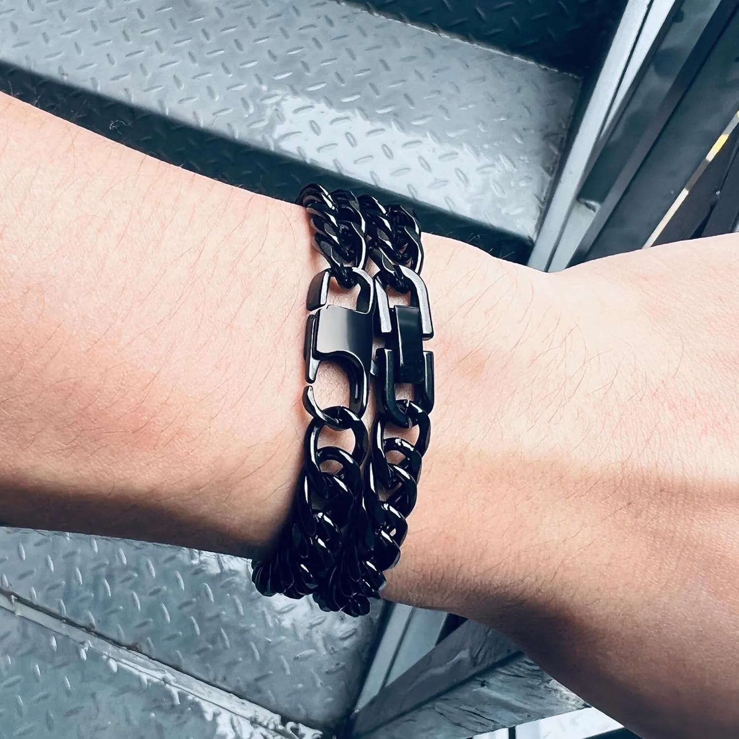 2PCS Cuban Link Bracelet, Silver Gold Black Sturdy 316L Stainless Steel Cuban Link Chain for Men Jewelry Set with Gift Message Card 8mm, 7/8/9 Inches