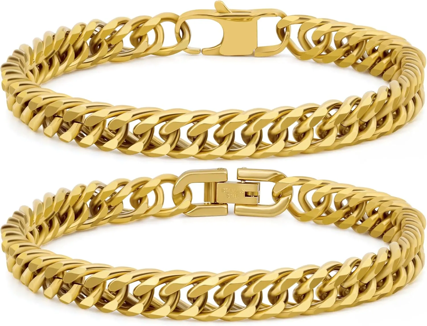 2PCS Cuban Link Bracelet, Silver Gold Black Sturdy 316L Stainless Steel Cuban Link Chain for Men Jewelry Set with Gift Message Card 8mm, 7/8/9 Inches