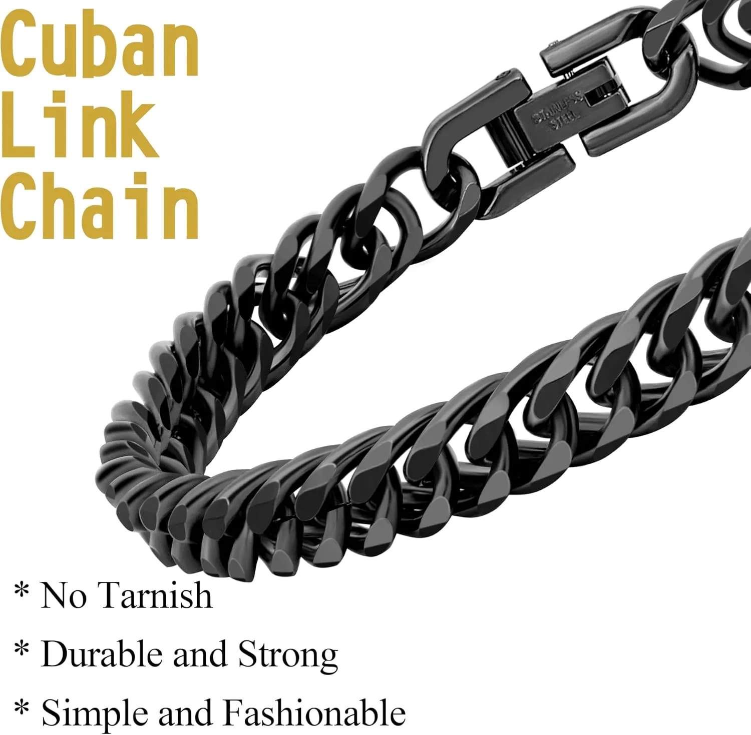 2PCS Cuban Link Bracelet, Silver Gold Black Sturdy 316L Stainless Steel Cuban Link Chain for Men Jewelry Set with Gift Message Card 8mm, 7/8/9 Inches