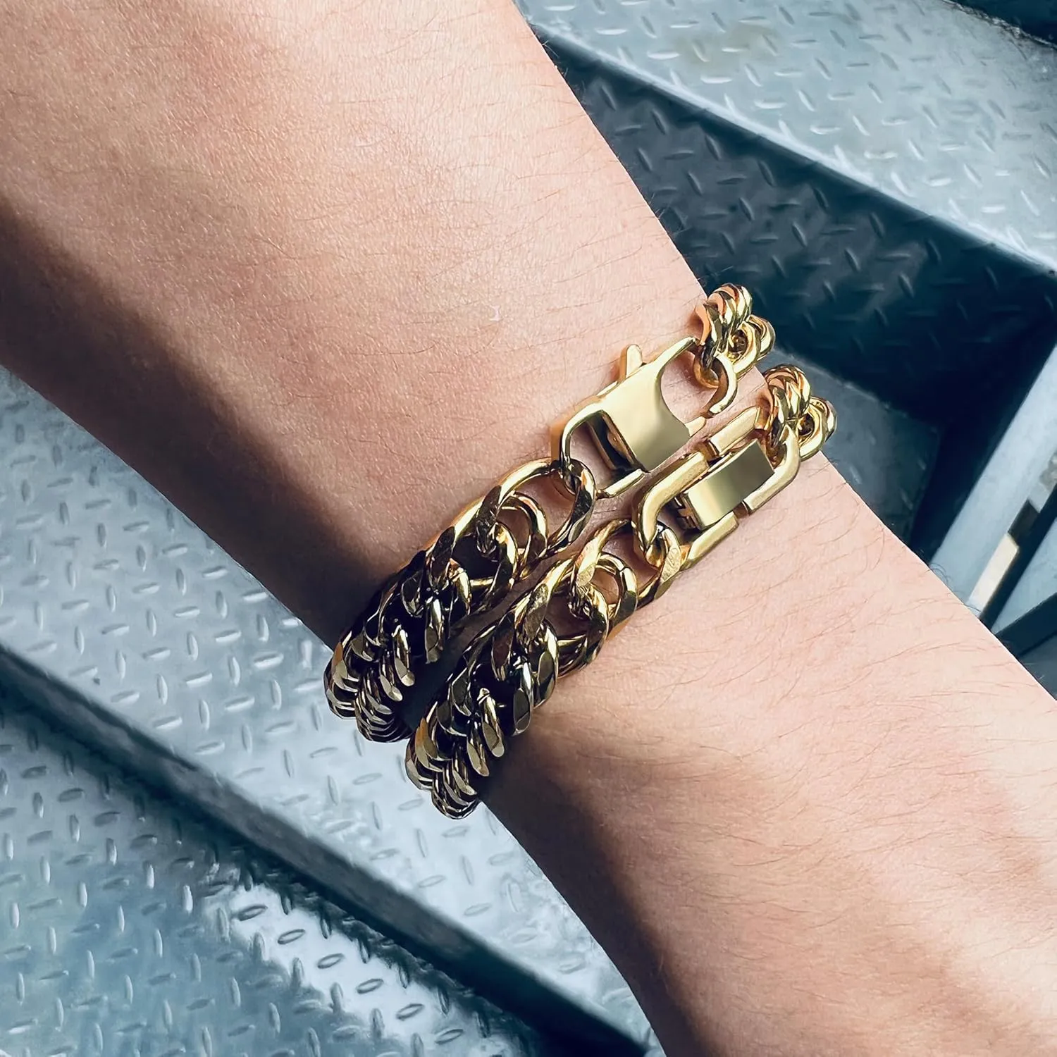 2PCS Cuban Link Bracelet, Silver Gold Black Sturdy 316L Stainless Steel Cuban Link Chain for Men Jewelry Set with Gift Message Card 8mm, 7/8/9 Inches