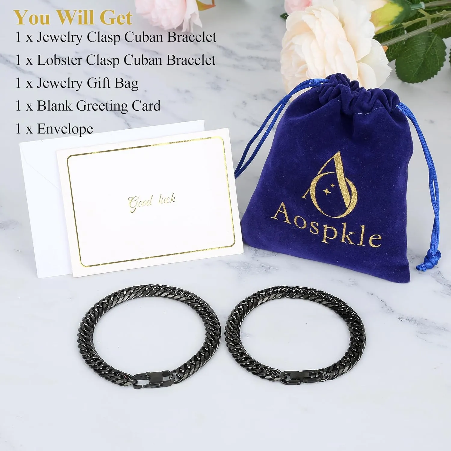 2PCS Cuban Link Bracelet, Silver Gold Black Sturdy 316L Stainless Steel Cuban Link Chain for Men Jewelry Set with Gift Message Card 8mm, 7/8/9 Inches