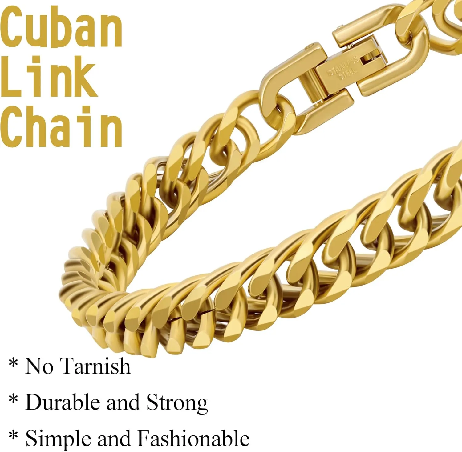 2PCS Cuban Link Figaro Bracelet, Silver Gold Black Sturdy 316L Stainless Steel Cuban Link Chain for Men Jewelry Set with Gift Message Card 8mm, 7/8/9 Inches