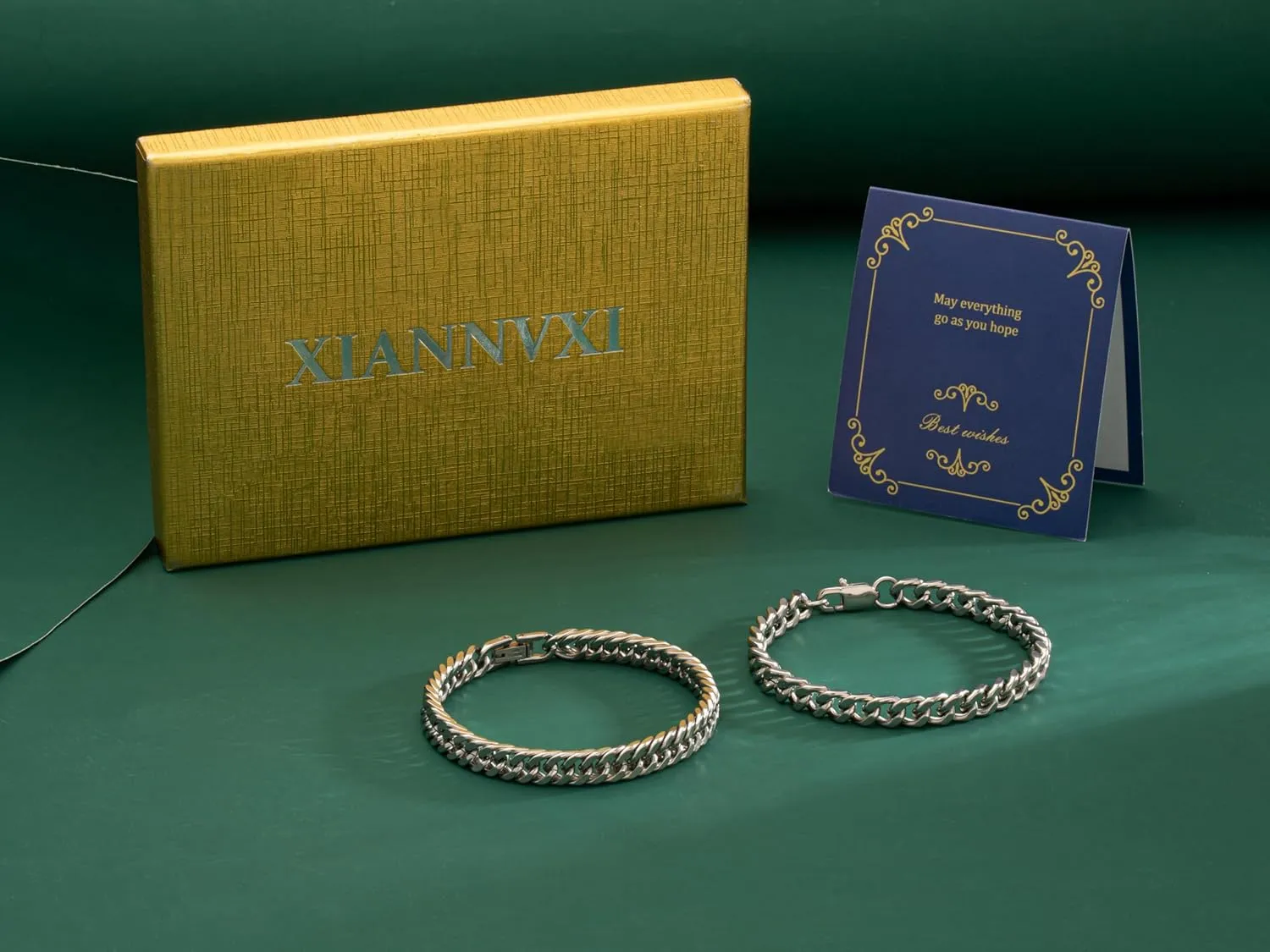 2Pcs Silver Gold Black Cuban Link Bracelet for Men Stainless Steel Cuban Link Chain Bracelet Set 7.5/8.3/9 Inches