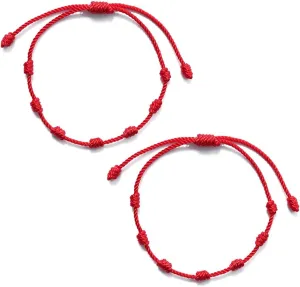 2X Fashion 7 Knots Red String Bracelet Anklets Adjustable Braided Bracelets Good Luck Amulet for Success and Prosperity Red Rope