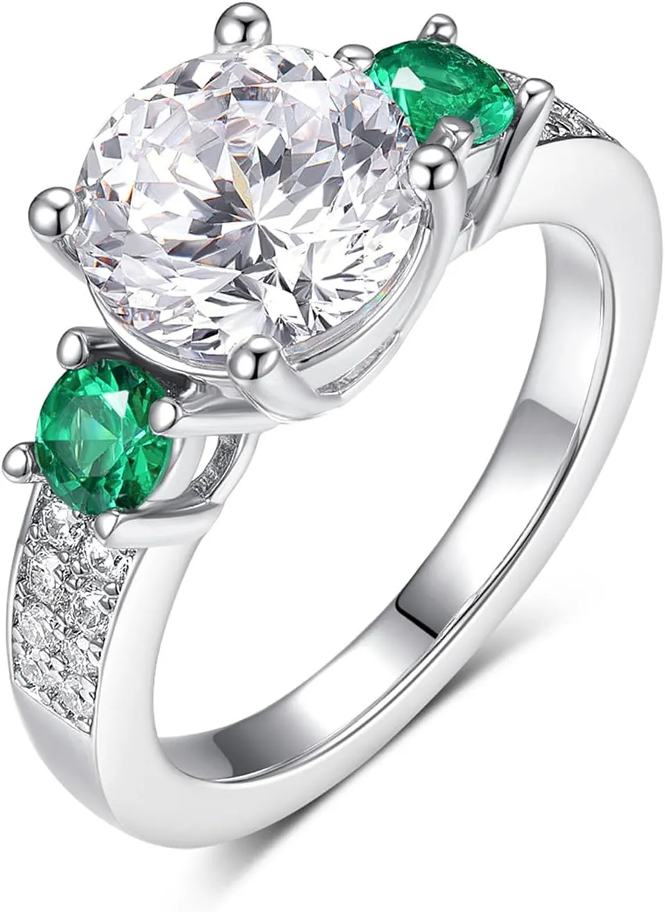 3 CT White Gold Plated Cubic Zirconia Engagement Rings for Women, Brillant Round Simulated Diamond Promise rings for her, Sparkly Solitaire CZ Wedding Bands, Birthday Christmas Gifts, Size 7-8-9