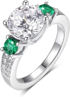 3 CT White Gold Plated Cubic Zirconia Engagement Rings for Women, Brillant Round Simulated Diamond Promise rings for her, Sparkly Solitaire CZ Wedding Bands, Birthday Christmas Gifts, Size 7-8-9
