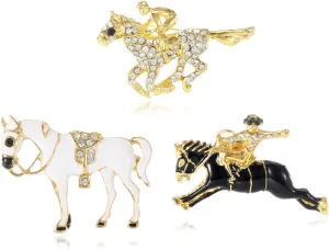 3 PCS Race Horse Brooch for Men Women Crystal Animal Western Horse Brooch Horse LoverJewelry Gift