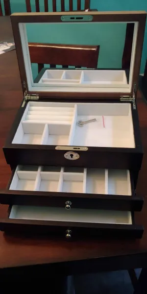 3-Tier Jewelry Box, Wooden Jewelry Organizer, Jewelry Storage with Drawers