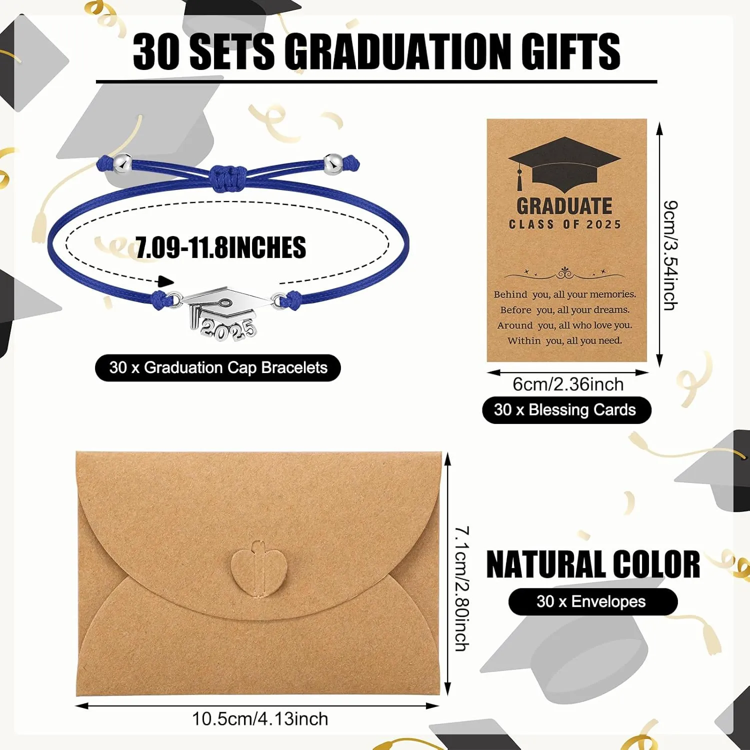 30 Pcs 2025 Graduation Bracelet Gifts Bulk for Her/Him Compass Bracelets for High Middle College Graduation Gifts