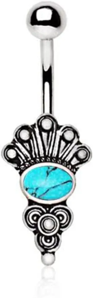 316L Stainless Steel Medieval Style WildKlass Navel Ring with Turquoise Stone