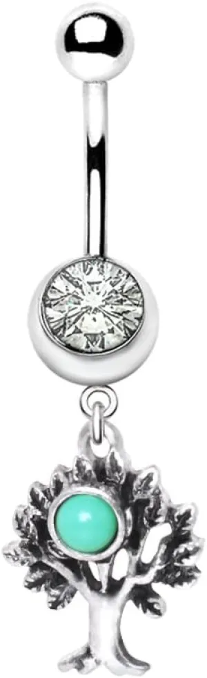 316L Stainless Steel Rustic Tree of Life Dangle Navel Ring